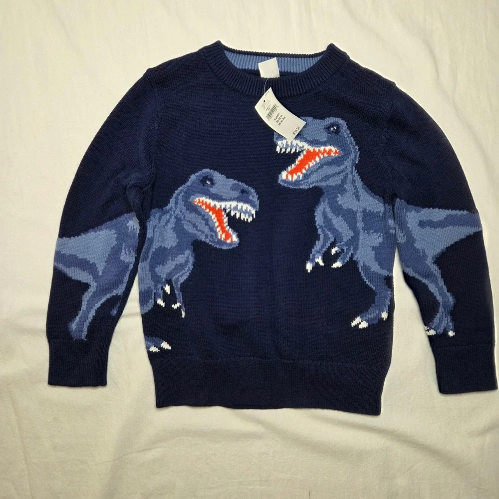 Baby Gap Boys Navy Blue Dinosaur T-Rex Intarsia Knit Sweater 4T New With‎ Tags